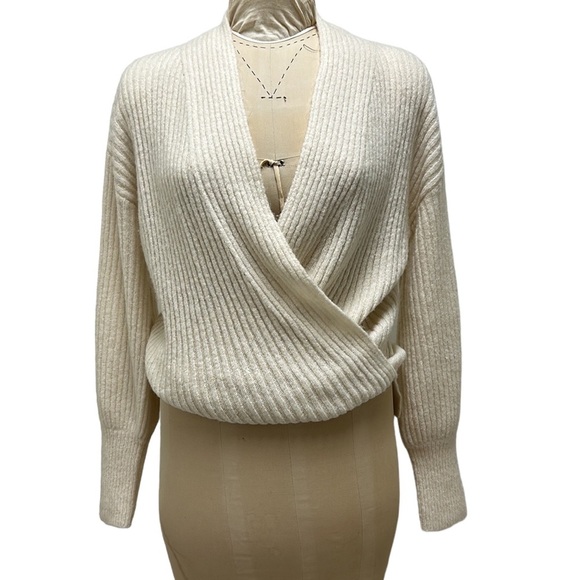 NWT Max Studio | Knit Sweater Faux Wrap-Bishop Sleeve in Ivory M - Picture 1 of 11